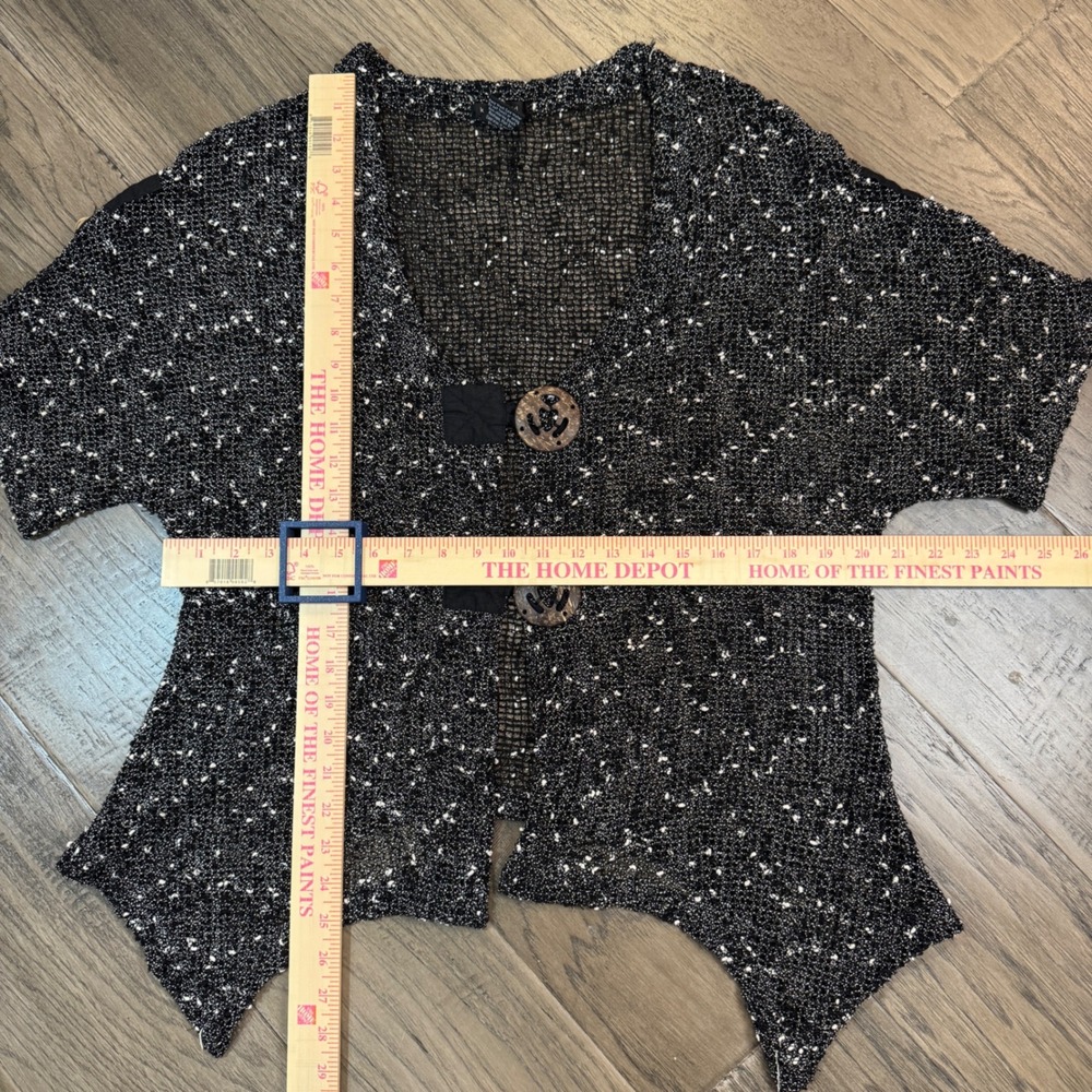 Katie Todd Womens Cardigan Black White Knit Button Front Short Sleeve Large - Picture 2 of 7